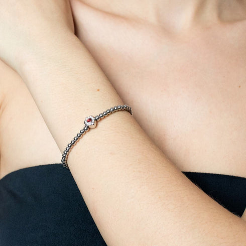 janvier | Pierre de naissance grenat | Argent | Bracelet Coeur Cristal